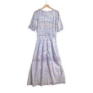 LoveShackFancy Beth Midi Dress, Violet Tie Dye Splash, Size M,  Cottagecore Lace